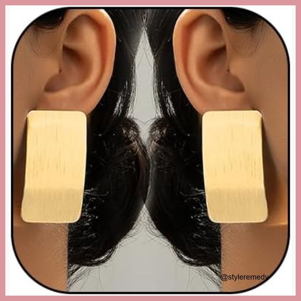 Chunky Geometric Rectangle Drop Earrings Gold Sil… - image 1